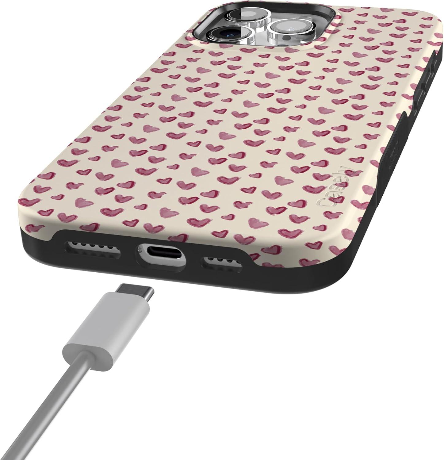 imageCasely iPhone 15 Pro Case Heart Noir Tiny Hearts Bold Protective Design MagSafe Compatible DesignLovebug Mauve Hearts