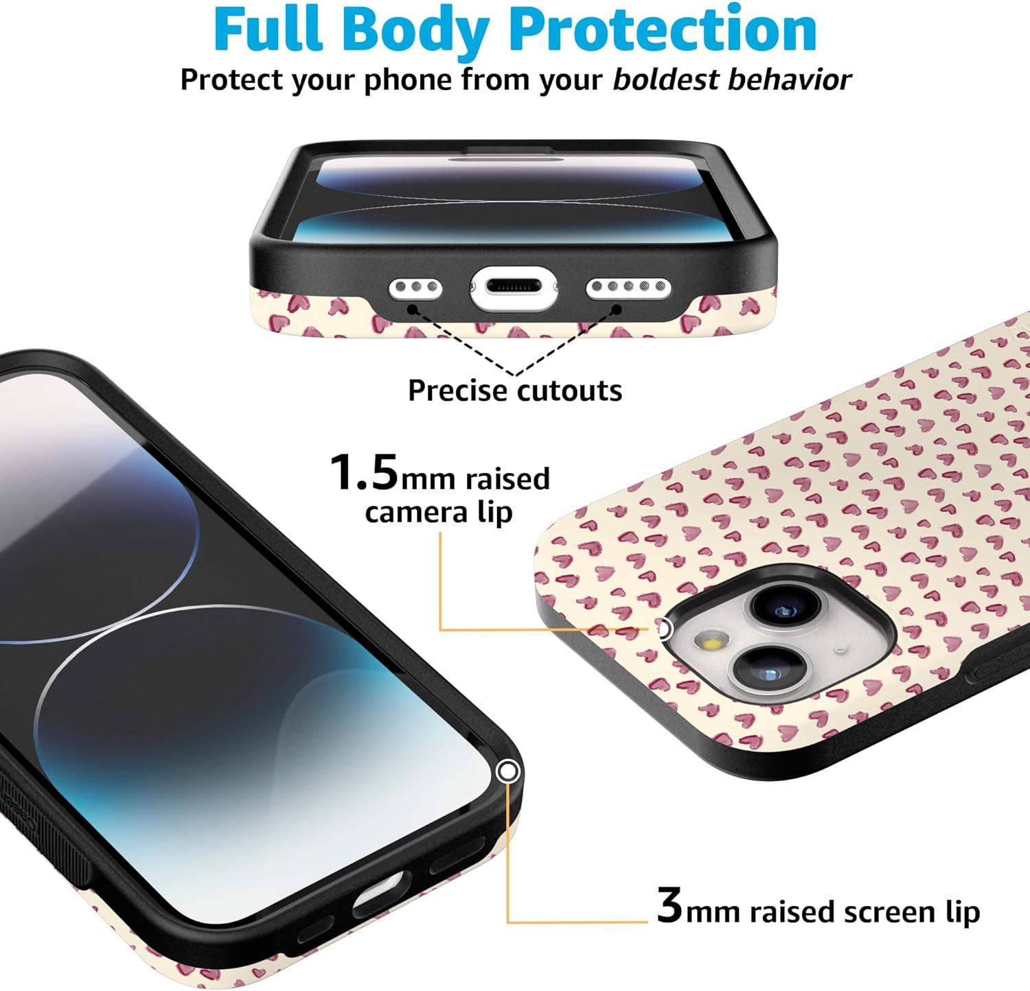 imageCasely iPhone 15 Pro Case Heart Noir Tiny Hearts Bold Protective Design MagSafe Compatible DesignLovebug Mauve Hearts