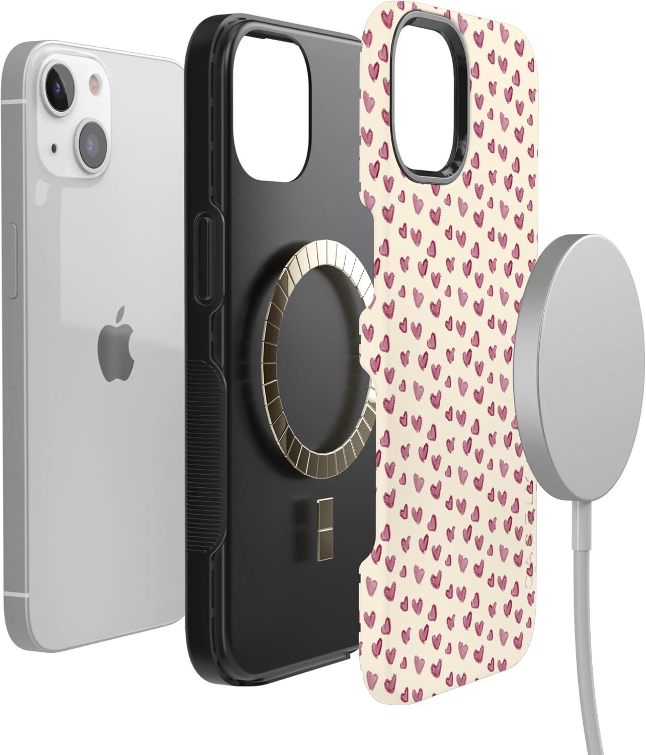 imageCasely iPhone 15 Pro Case Heart Noir Tiny Hearts Bold Protective Design MagSafe Compatible DesignLovebug Mauve Hearts