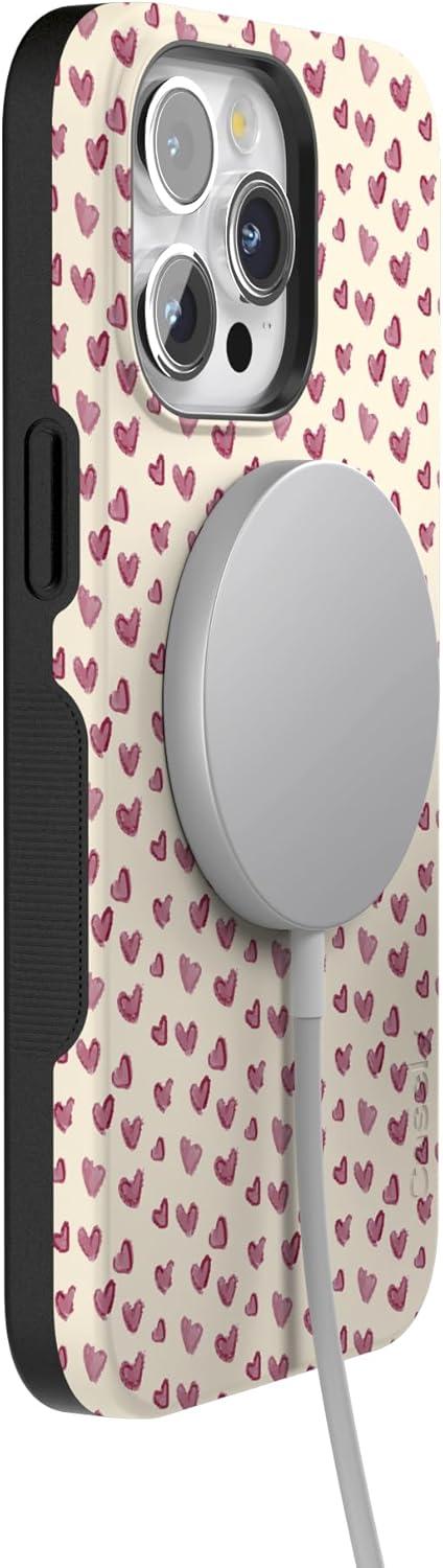 imageCasely iPhone 15 Pro Case Heart Noir Tiny Hearts Bold Protective Design MagSafe Compatible DesignLovebug Mauve Hearts