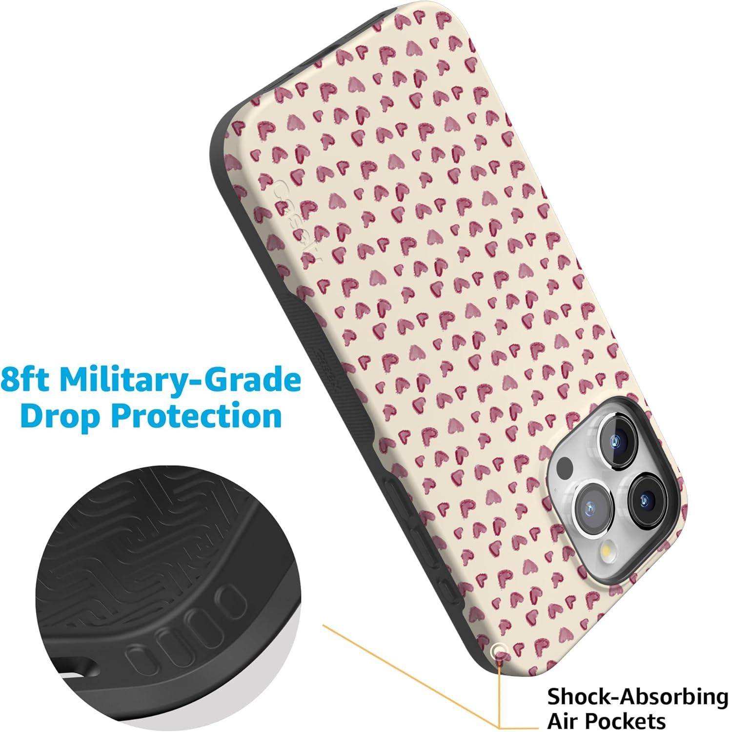 imageCasely iPhone 15 Pro Case Heart Noir Tiny Hearts Bold Protective Design MagSafe Compatible DesignLovebug Mauve Hearts