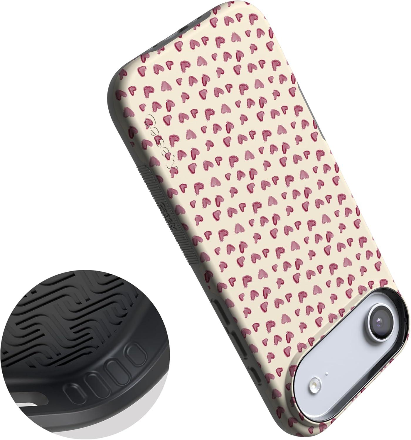 imageCasely iPhone 15 Pro Case Heart Noir Tiny Hearts Bold Protective Design MagSafe Compatible DesignLovebug Mauve Hearts