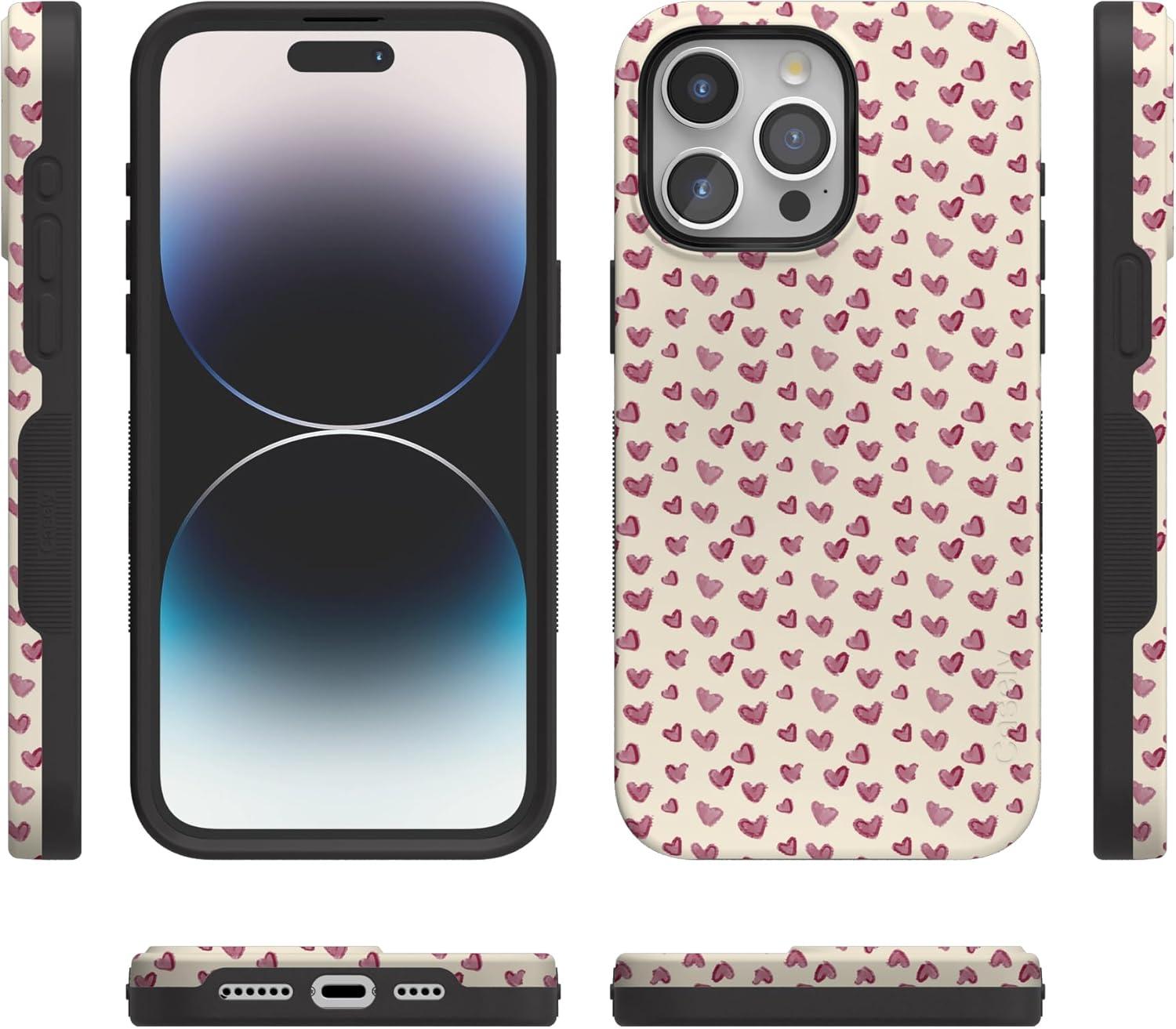 imageCasely iPhone 15 Pro Case Heart Noir Tiny Hearts Bold Protective Design MagSafe Compatible DesignLovebug Mauve Hearts