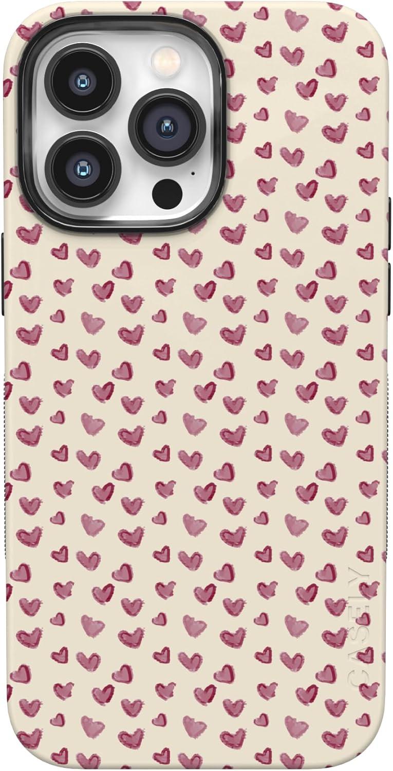 imageCasely iPhone 15 Pro Case Heart Noir Tiny Hearts Bold Protective Design MagSafe Compatible DesignLovebug Mauve Hearts