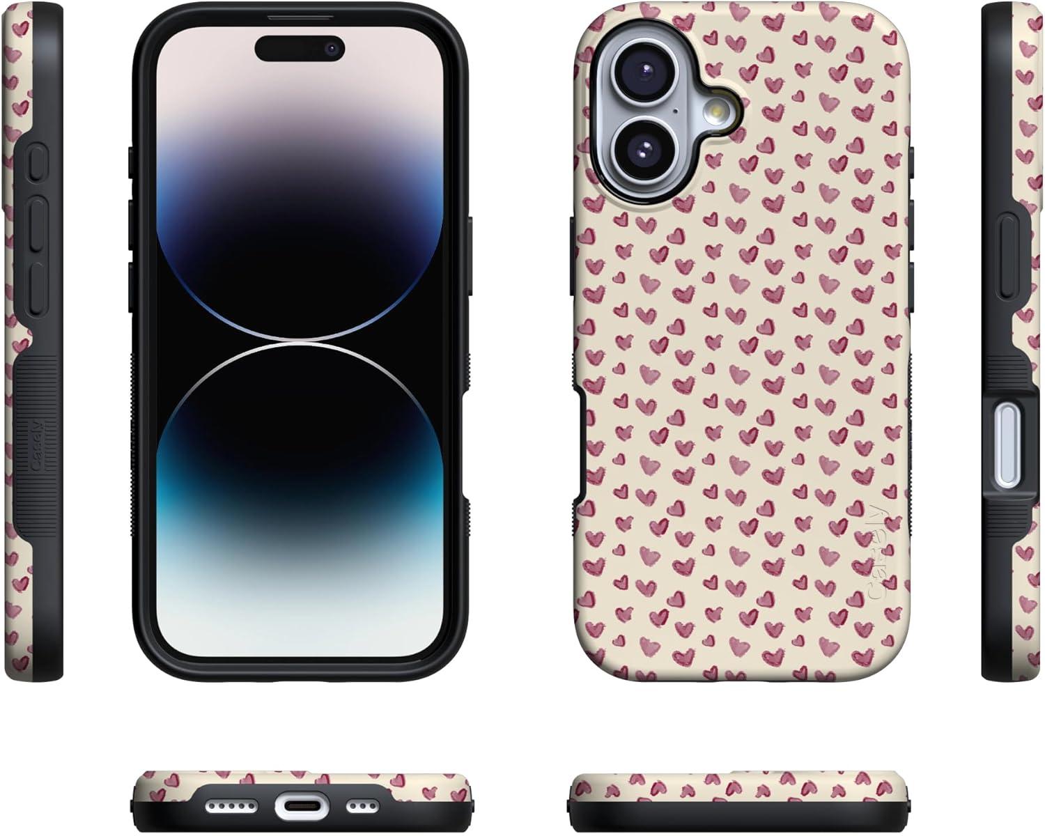 imageCasely iPhone 15 Pro Case Heart Noir Tiny Hearts Bold Protective Design MagSafe Compatible DesignLovebug Mauve Hearts