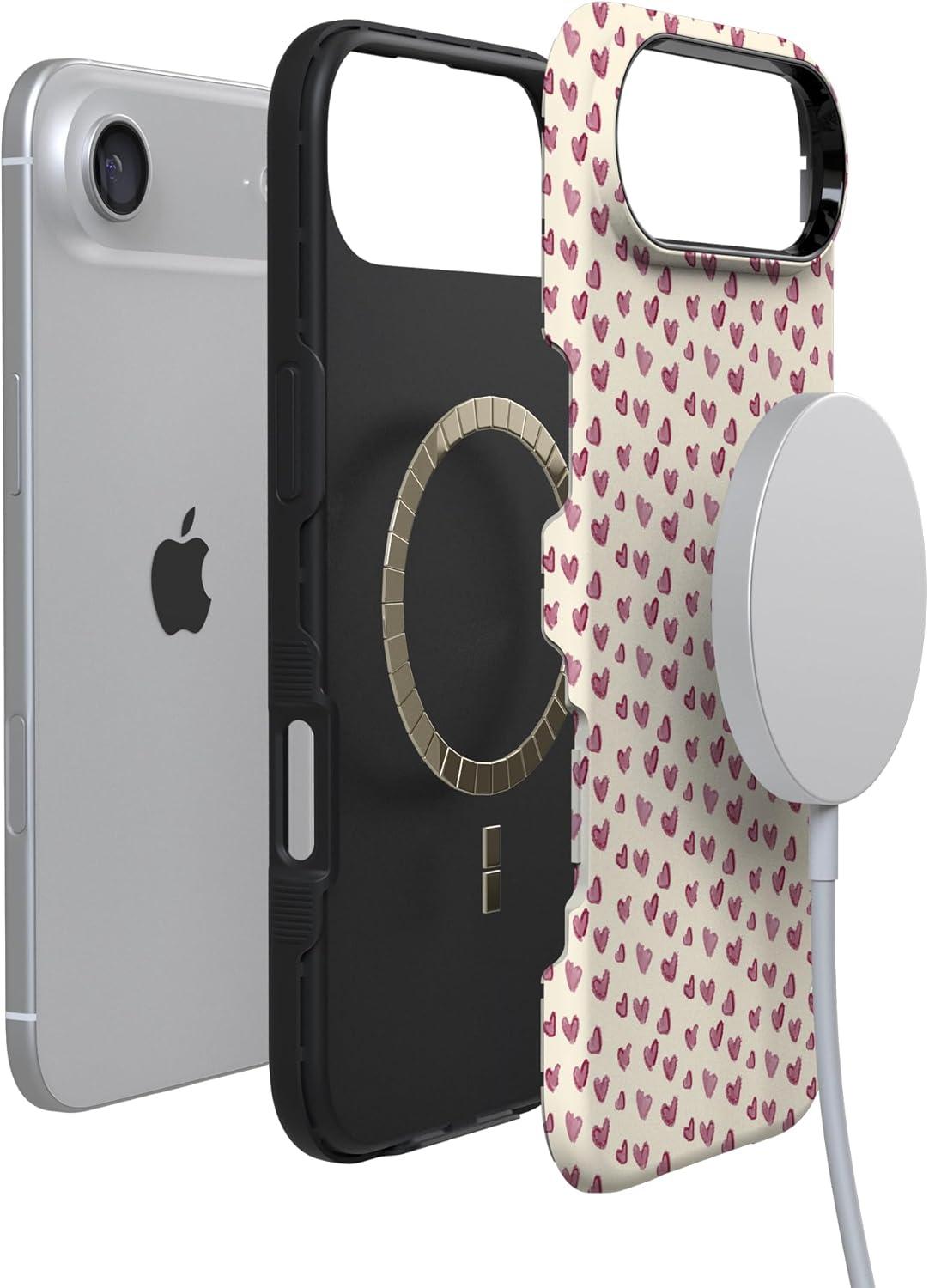 imageCasely iPhone 15 Pro Case Heart Noir Tiny Hearts Bold Protective Design MagSafe Compatible DesignLovebug Mauve Hearts