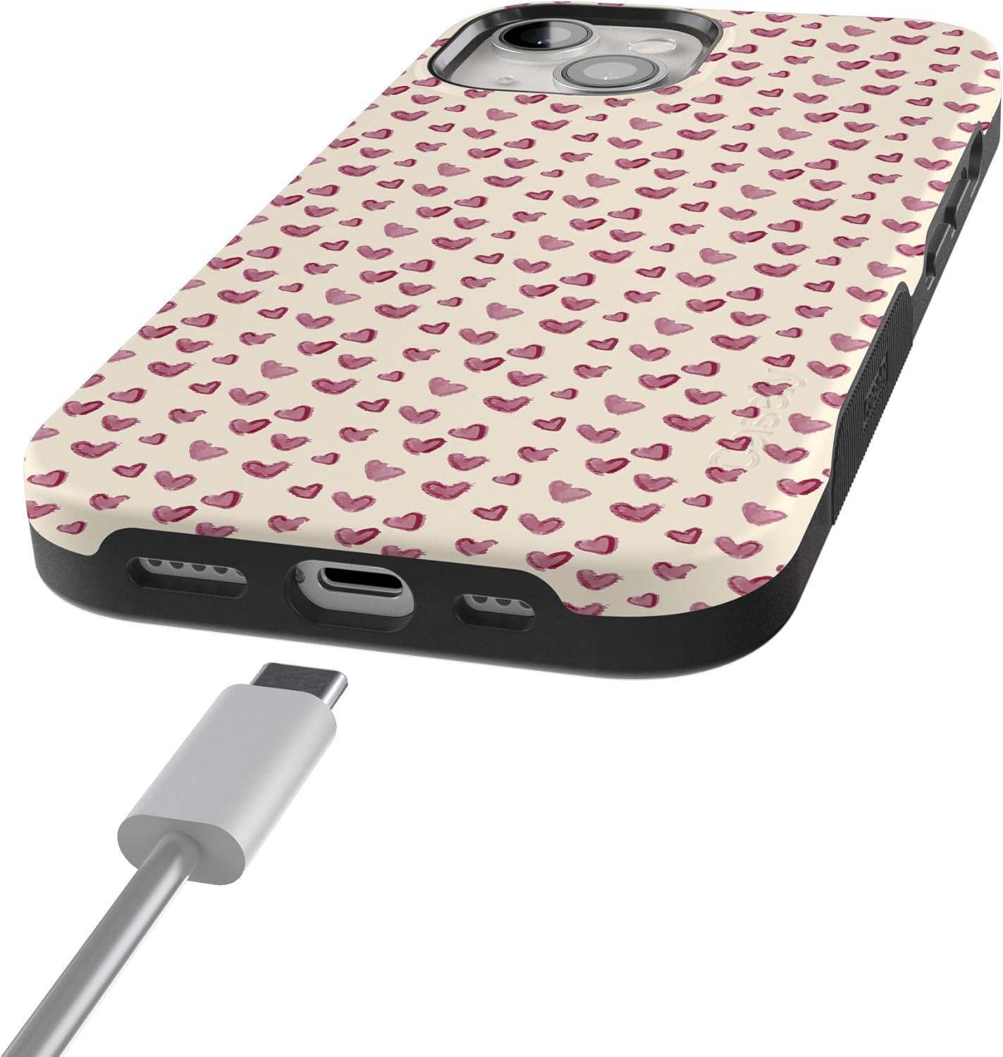 imageCasely iPhone 15 Pro Case Heart Noir Tiny Hearts Bold Protective Design MagSafe Compatible DesignLovebug Mauve Hearts