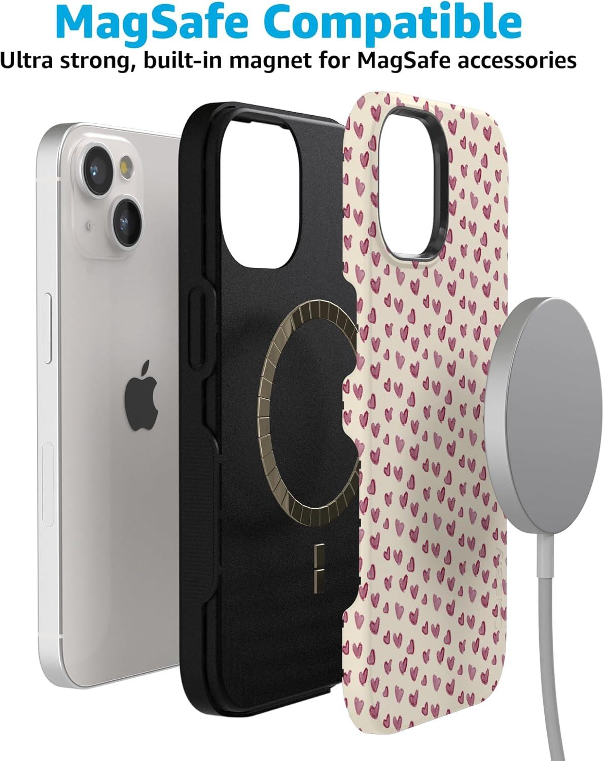 imageCasely iPhone 15 Pro Case Heart Noir Tiny Hearts Bold Protective Design MagSafe Compatible DesignLovebug Mauve Hearts