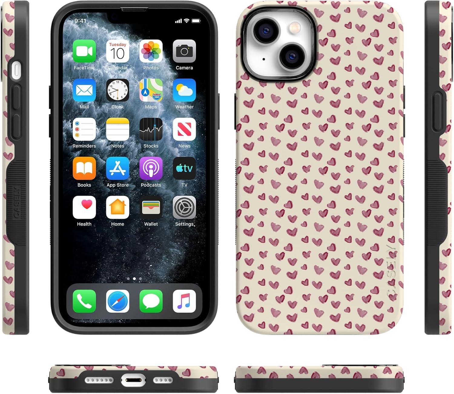 imageCasely iPhone 15 Pro Case Heart Noir Tiny Hearts Bold Protective Design MagSafe Compatible DesignLovebug Mauve Hearts