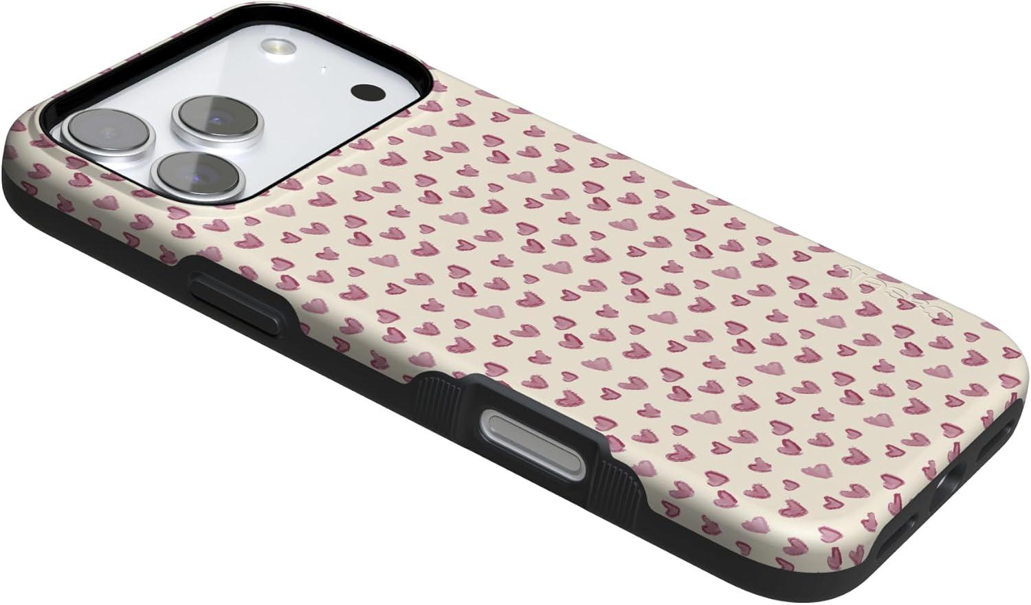 imageCasely iPhone 15 Pro Case Heart Noir Tiny Hearts Bold Protective Design MagSafe Compatible DesignLovebug Mauve Hearts