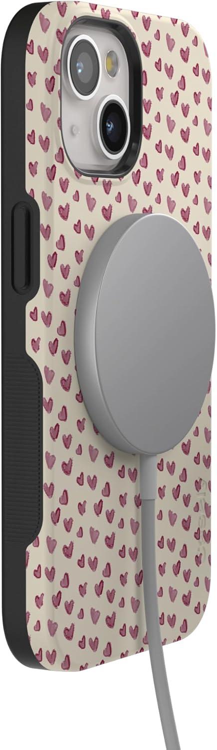 imageCasely iPhone 15 Pro Case Heart Noir Tiny Hearts Bold Protective Design MagSafe Compatible DesignLovebug Mauve Hearts