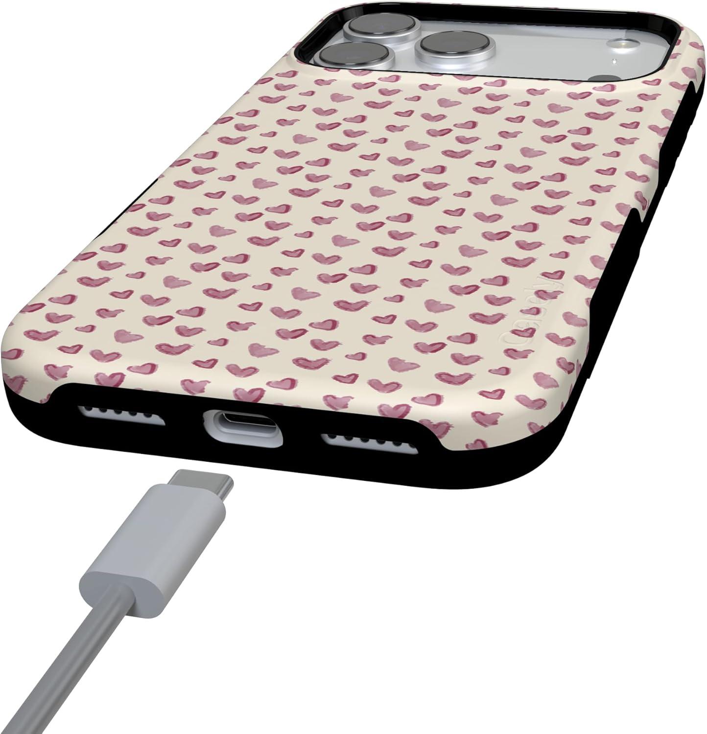imageCasely iPhone 15 Pro Case Heart Noir Tiny Hearts Bold Protective Design MagSafe Compatible DesignLovebug Mauve Hearts