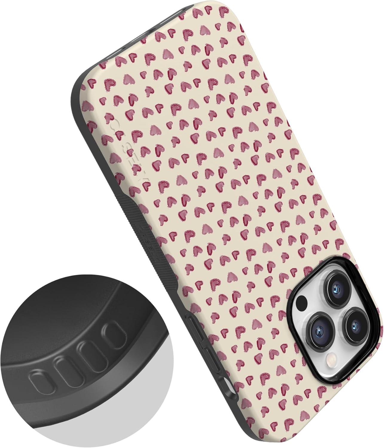 imageCasely iPhone 15 Pro Case Heart Noir Tiny Hearts Bold Protective Design MagSafe Compatible DesignLovebug Mauve Hearts