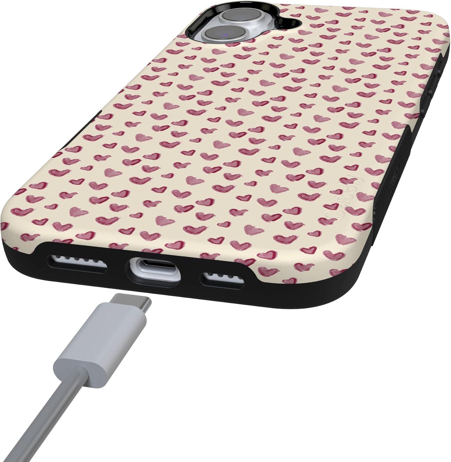 imageCasely iPhone 15 Pro Case Heart Noir Tiny Hearts Bold Protective Design MagSafe Compatible DesignLovebug Mauve Hearts