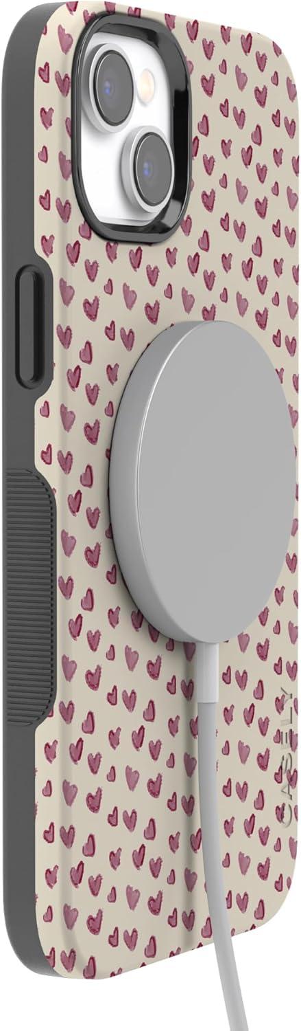 imageCasely iPhone 15 Pro Case Heart Noir Tiny Hearts Bold Protective Design MagSafe Compatible DesignLovebug Mauve Hearts