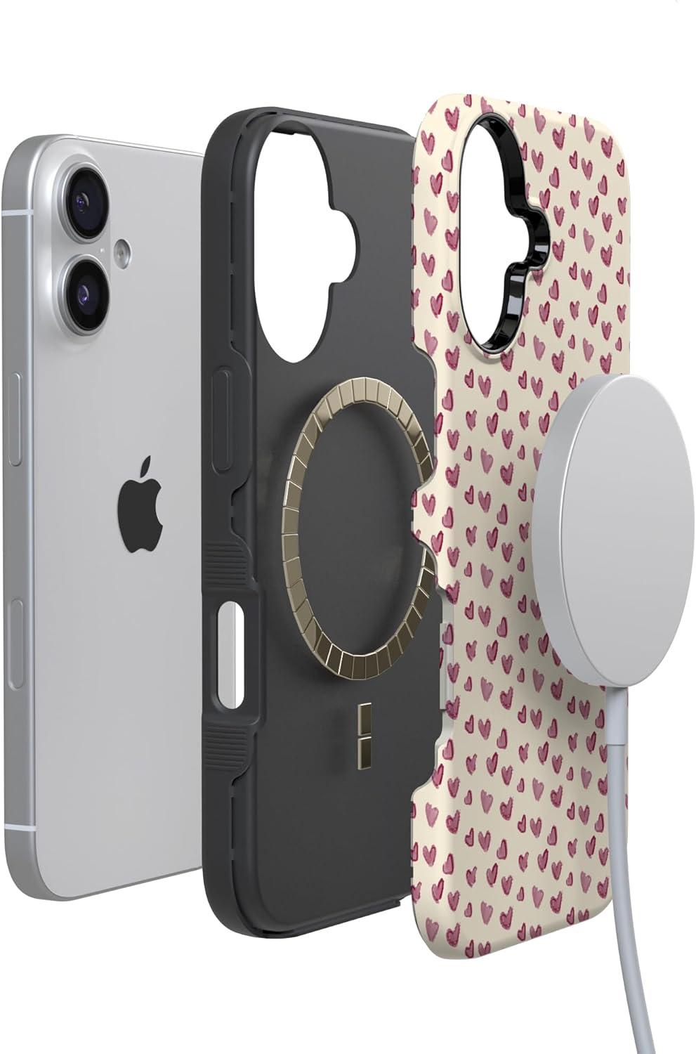 imageCasely iPhone 15 Pro Case Heart Noir Tiny Hearts Bold Protective Design MagSafe Compatible DesignLovebug Mauve Hearts