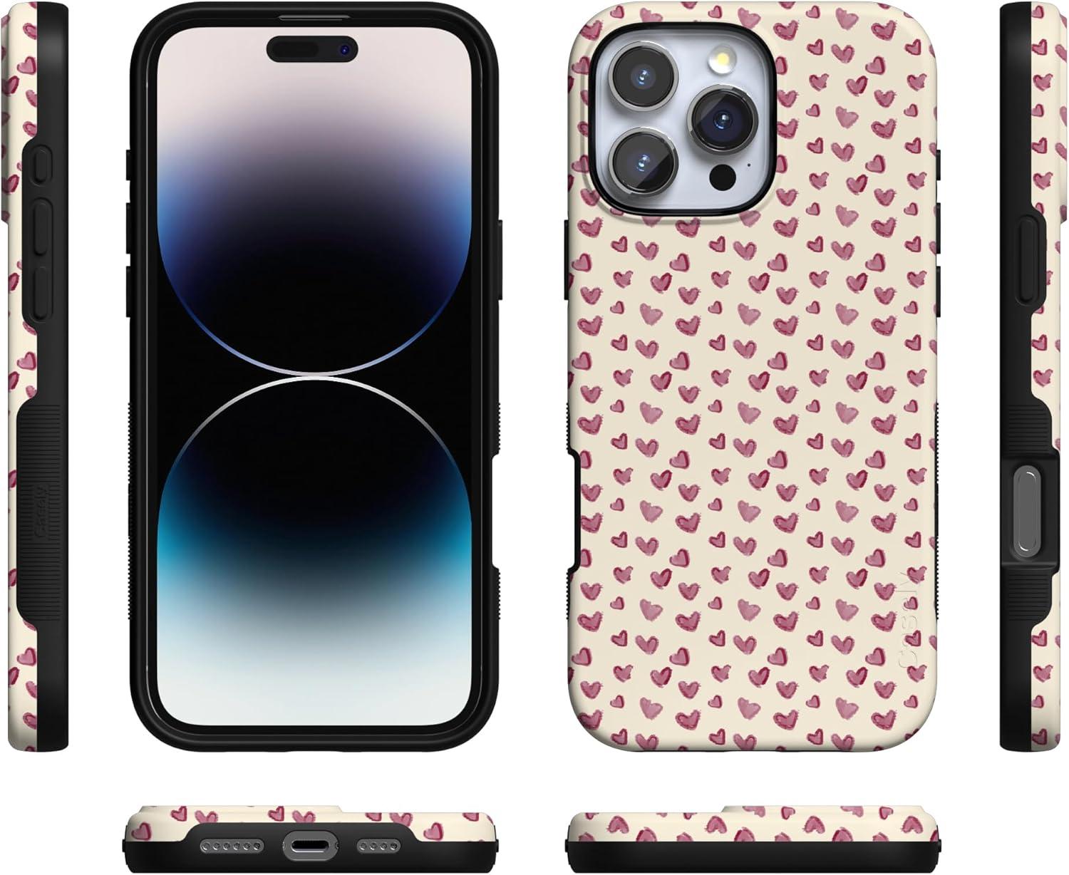 imageCasely iPhone 15 Pro Case Heart Noir Tiny Hearts Bold Protective Design MagSafe Compatible DesignLovebug Mauve Hearts