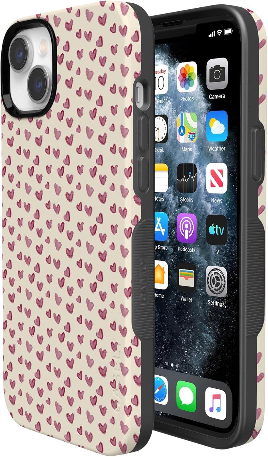 imageCasely iPhone 15 Pro Case Heart Noir Tiny Hearts Bold Protective Design MagSafe Compatible DesignLovebug Mauve Hearts