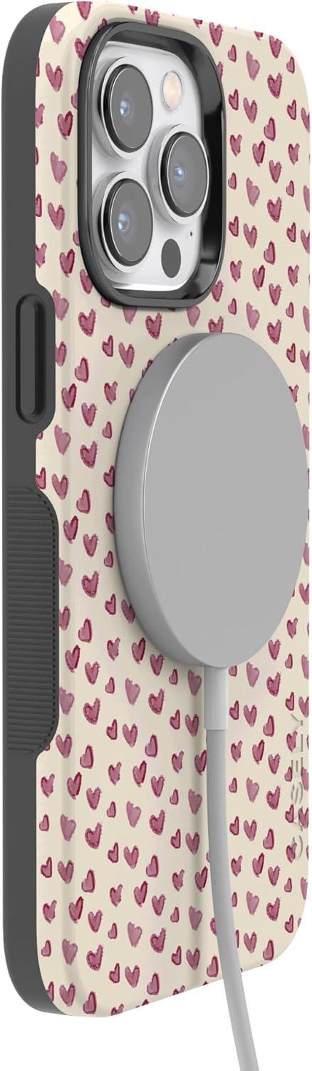 imageCasely iPhone 15 Pro Case Heart Noir Tiny Hearts Bold Protective Design MagSafe Compatible DesignLovebug Mauve Hearts