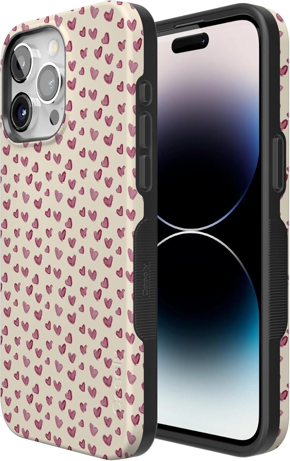 imageCasely iPhone 15 Pro Case Heart Noir Tiny Hearts Bold Protective Design MagSafe Compatible DesignLovebug Mauve Hearts