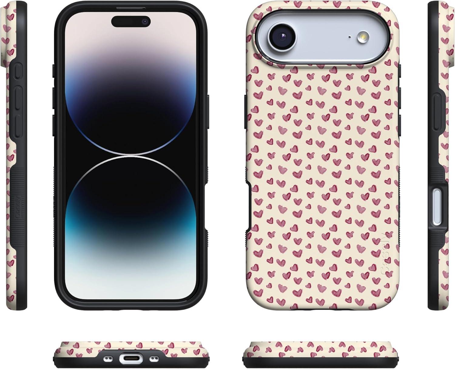 imageCasely iPhone 15 Pro Case Heart Noir Tiny Hearts Bold Protective Design MagSafe Compatible DesignLovebug Mauve Hearts