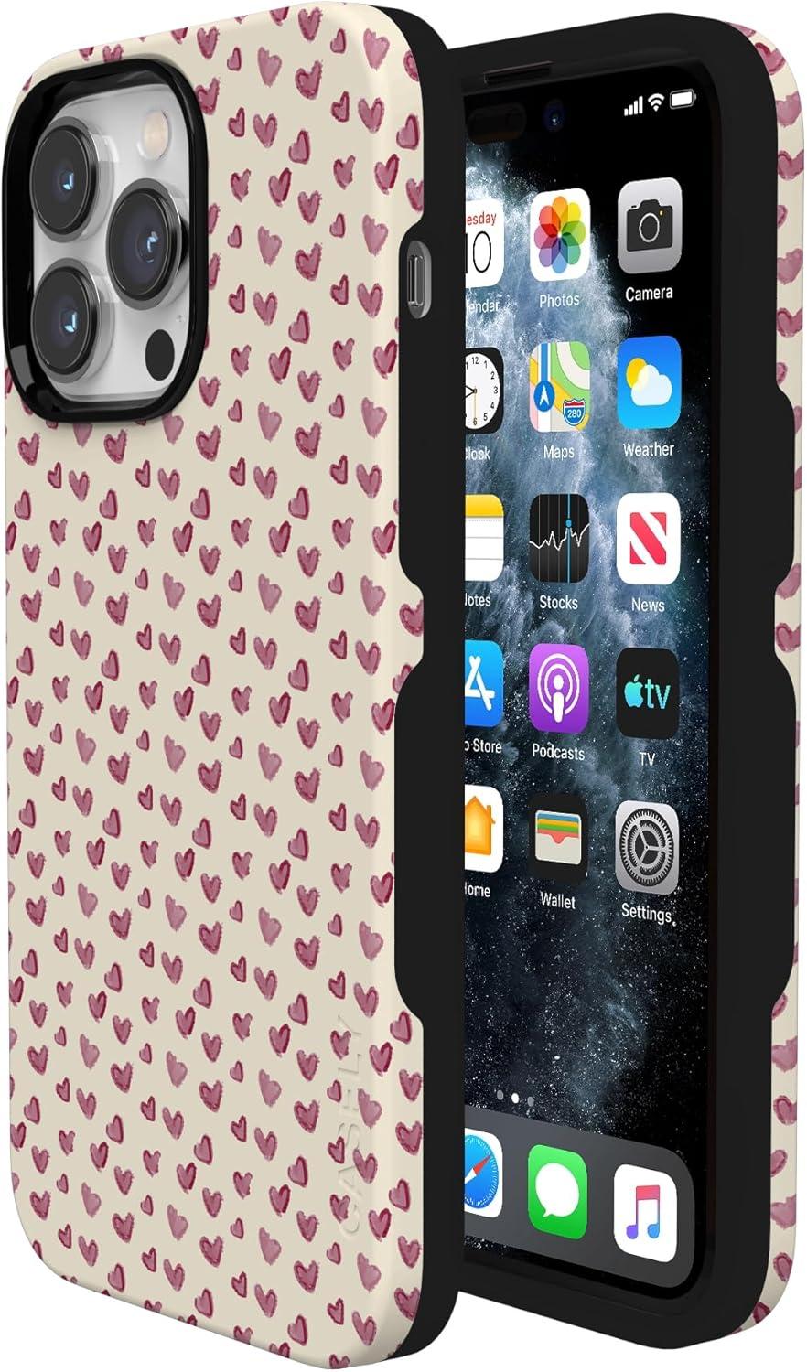 imageCasely iPhone 15 Pro Case Heart Noir Tiny Hearts Bold Protective Design MagSafe Compatible DesignLovebug Mauve Hearts