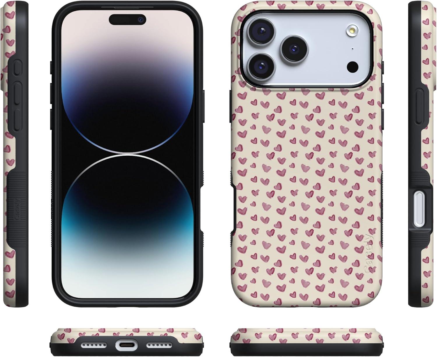 imageCasely iPhone 15 Pro Case Heart Noir Tiny Hearts Bold Protective Design MagSafe Compatible DesignLovebug Mauve Hearts