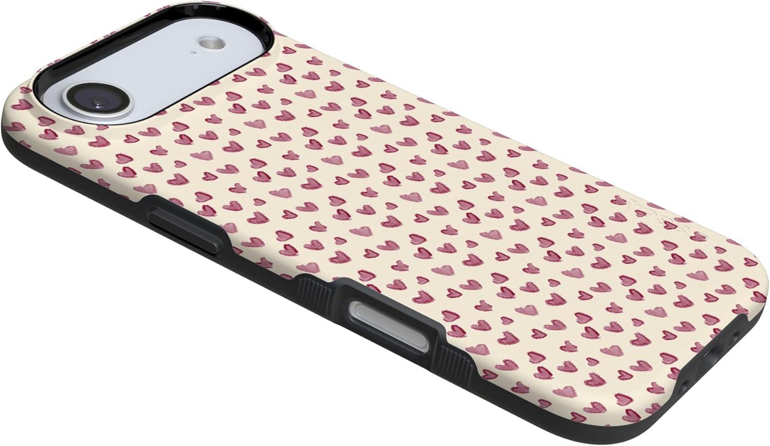 imageCasely iPhone 15 Pro Case Heart Noir Tiny Hearts Bold Protective Design MagSafe Compatible DesignLovebug Mauve Hearts