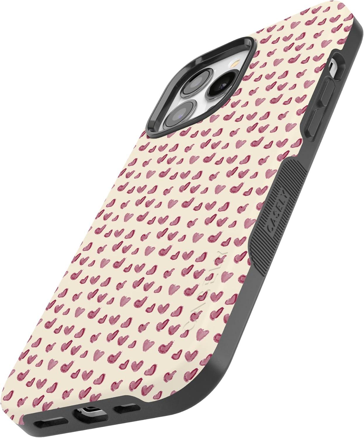 imageCasely iPhone 15 Pro Case Heart Noir Tiny Hearts Bold Protective Design MagSafe Compatible DesignLovebug Mauve Hearts