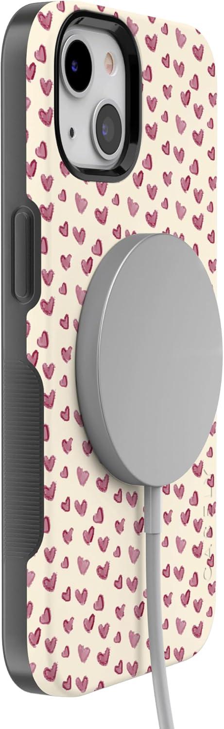 imageCasely iPhone 15 Pro Case Heart Noir Tiny Hearts Bold Protective Design MagSafe Compatible DesignLovebug Mauve Hearts