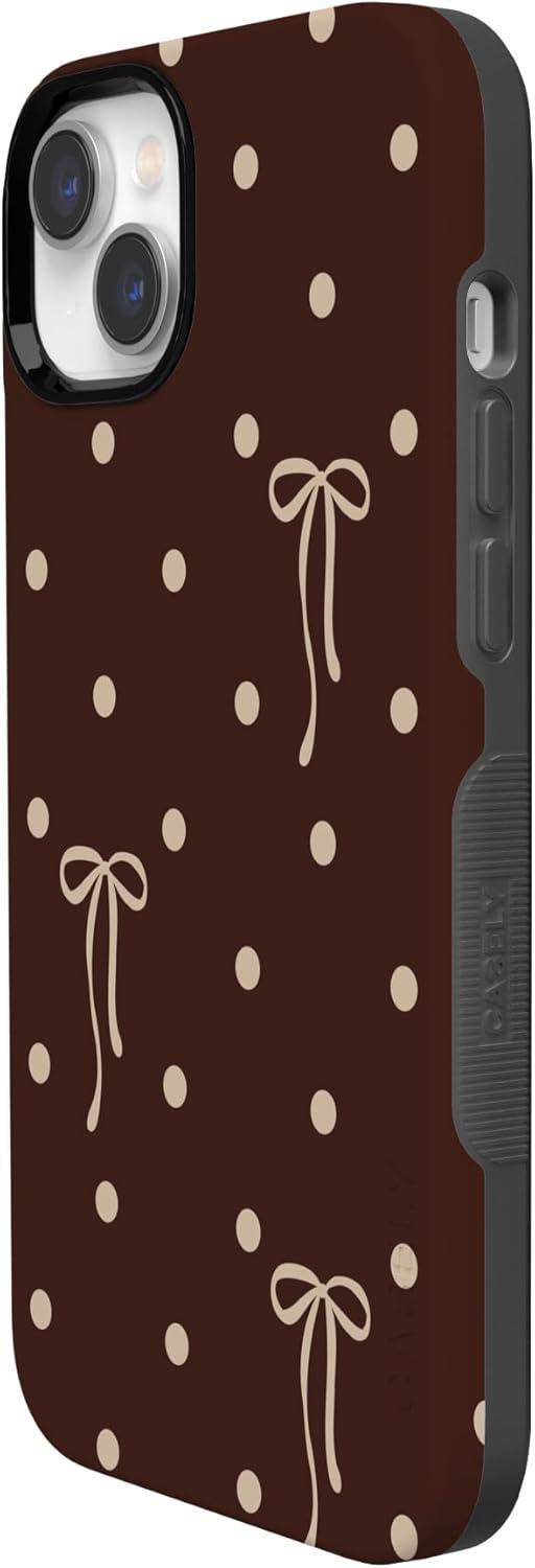 imageCasely iPhone 15 Pro Case Heart Noir Tiny Hearts Bold Protective Design MagSafe Compatible DesignTeddy Bows Brown Polka Dot