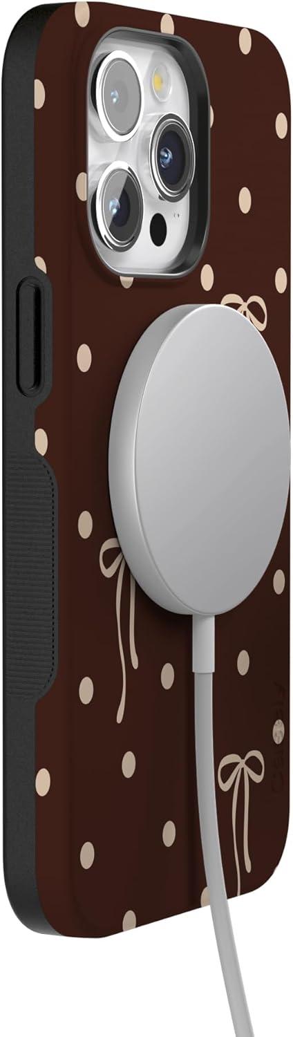 imageCasely iPhone 15 Pro Case Heart Noir Tiny Hearts Bold Protective Design MagSafe Compatible DesignTeddy Bows Brown Polka Dot