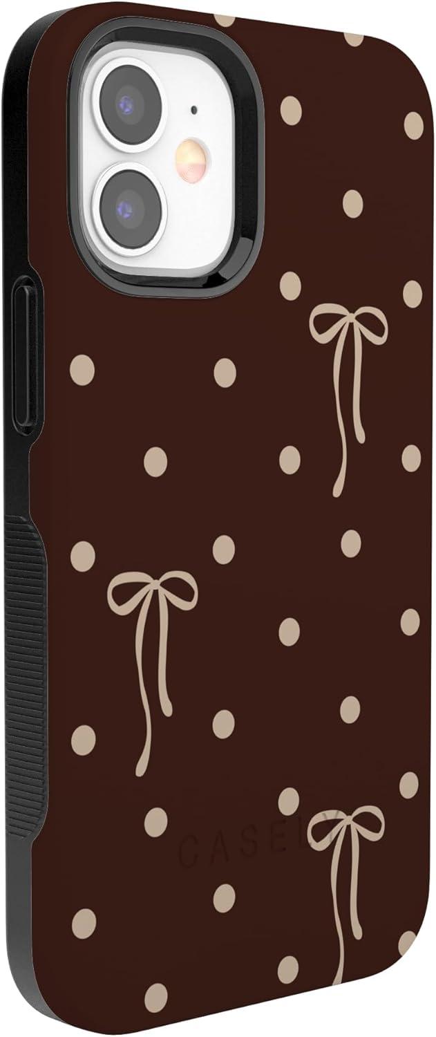 imageCasely iPhone 15 Pro Case Heart Noir Tiny Hearts Bold Protective Design MagSafe Compatible DesignTeddy Bows Brown Polka Dot