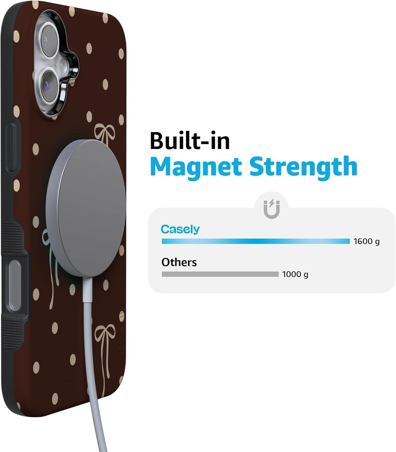 imageCasely iPhone 15 Pro Case Heart Noir Tiny Hearts Bold Protective Design MagSafe Compatible DesignTeddy Bows Brown Polka Dot