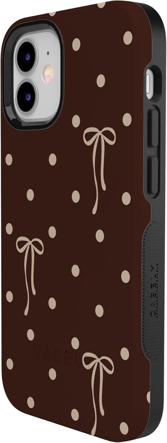 imageCasely iPhone 15 Pro Case Heart Noir Tiny Hearts Bold Protective Design MagSafe Compatible DesignTeddy Bows Brown Polka Dot