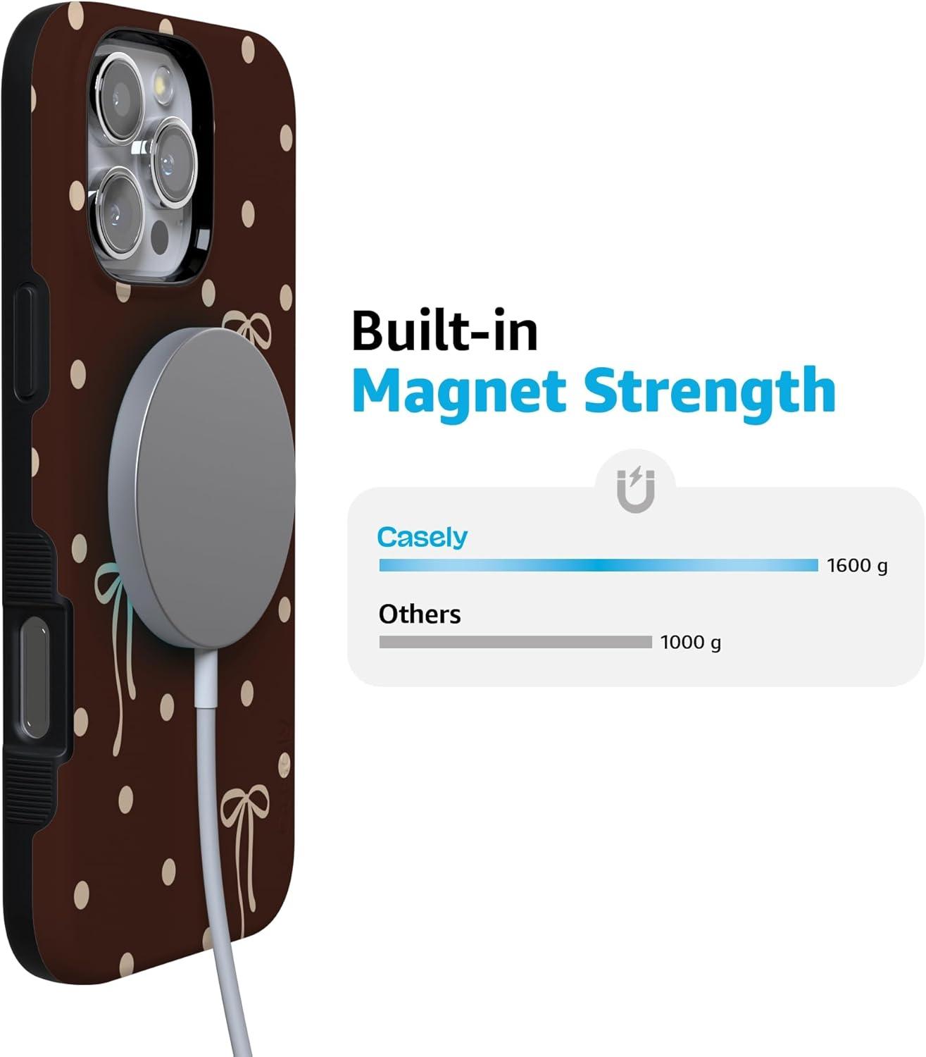 imageCasely iPhone 15 Pro Case Heart Noir Tiny Hearts Bold Protective Design MagSafe Compatible DesignTeddy Bows Brown Polka Dot