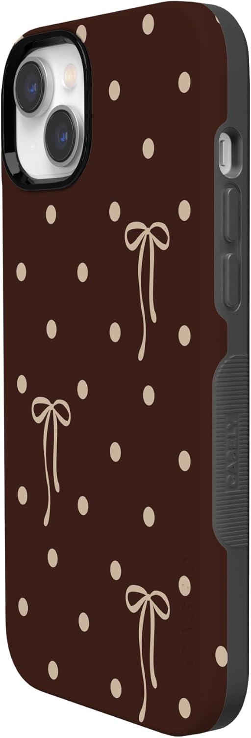 imageCasely iPhone 15 Pro Case Heart Noir Tiny Hearts Bold Protective Design MagSafe Compatible DesignTeddy Bows Brown Polka Dot