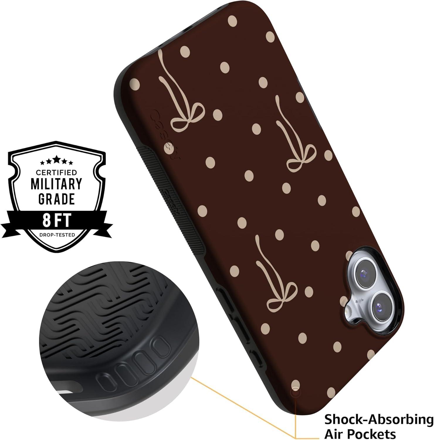 imageCasely iPhone 15 Pro Case Heart Noir Tiny Hearts Bold Protective Design MagSafe Compatible DesignTeddy Bows Brown Polka Dot