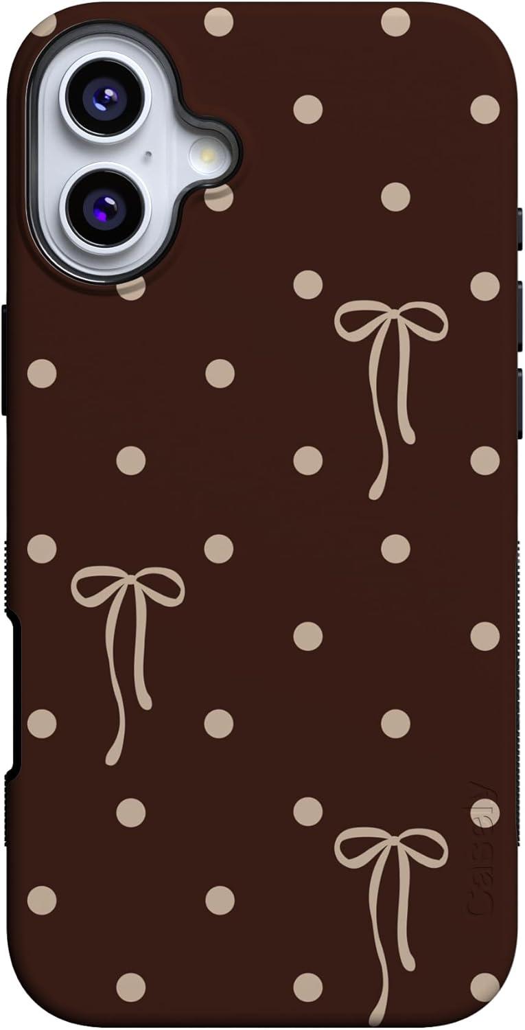 imageCasely iPhone 15 Pro Case Heart Noir Tiny Hearts Bold Protective Design MagSafe Compatible DesignTeddy Bows Brown Polka Dot