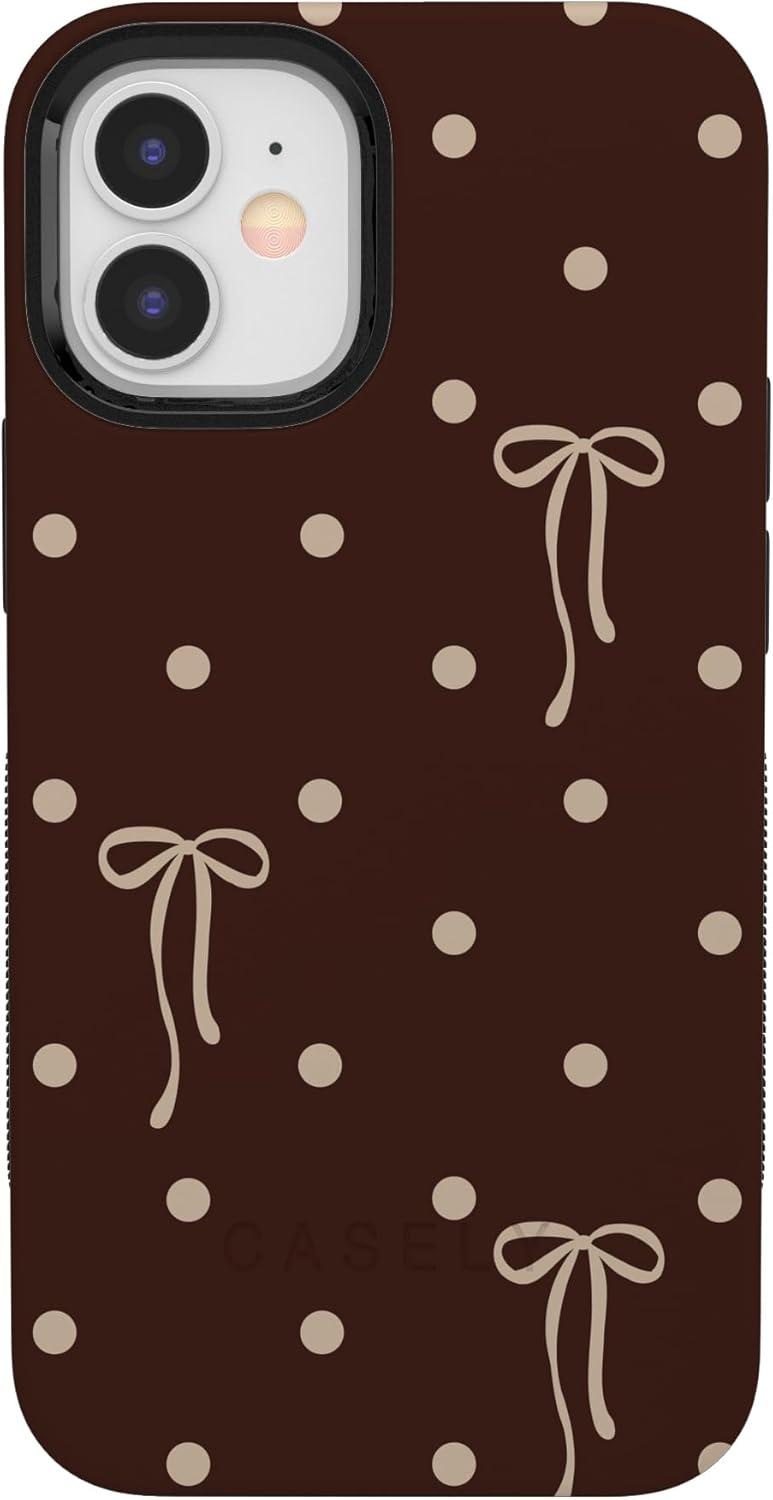 imageCasely iPhone 15 Pro Case Heart Noir Tiny Hearts Bold Protective Design MagSafe Compatible DesignTeddy Bows Brown Polka Dot
