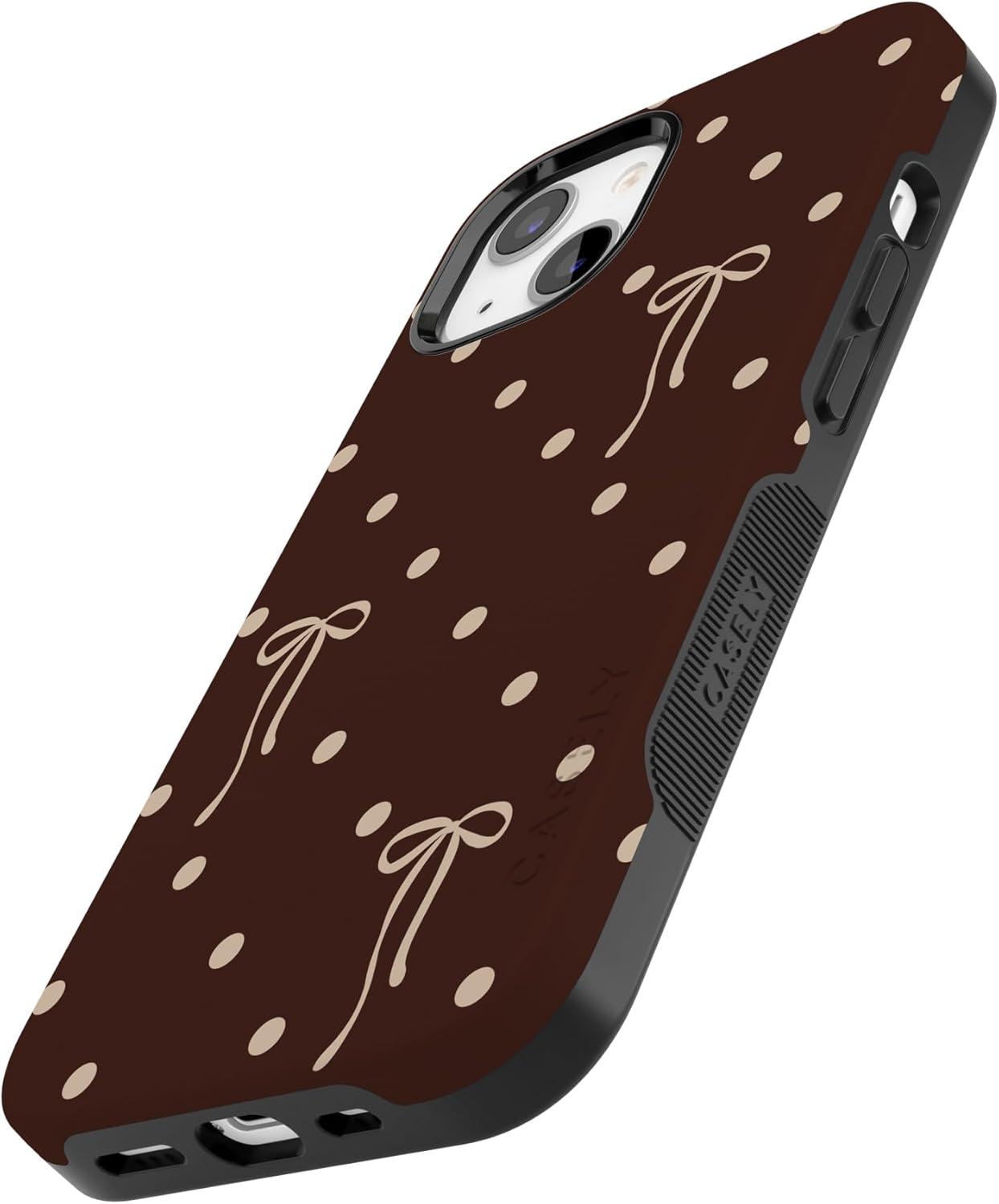 imageCasely iPhone 15 Pro Case Heart Noir Tiny Hearts Bold Protective Design MagSafe Compatible DesignTeddy Bows Brown Polka Dot