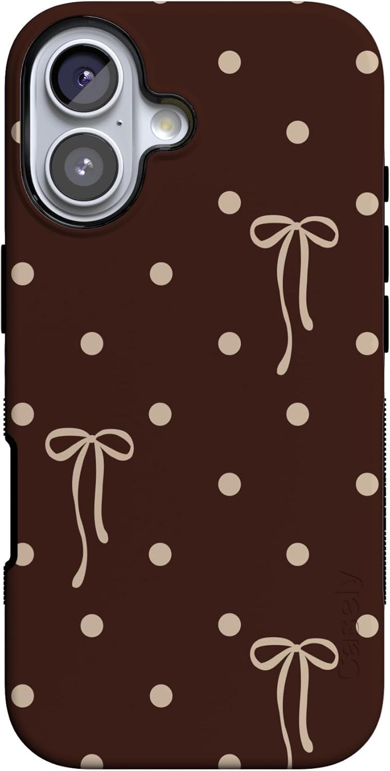 imageCasely iPhone 15 Pro Case Heart Noir Tiny Hearts Bold Protective Design MagSafe Compatible DesignTeddy Bows Brown Polka Dot