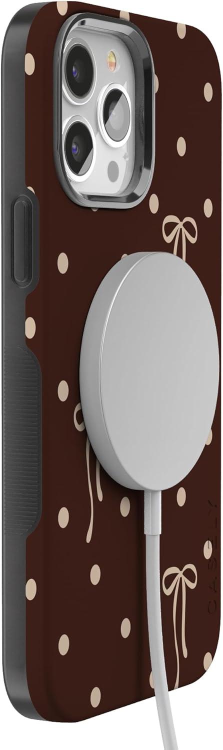 imageCasely iPhone 15 Pro Case Heart Noir Tiny Hearts Bold Protective Design MagSafe Compatible DesignTeddy Bows Brown Polka Dot