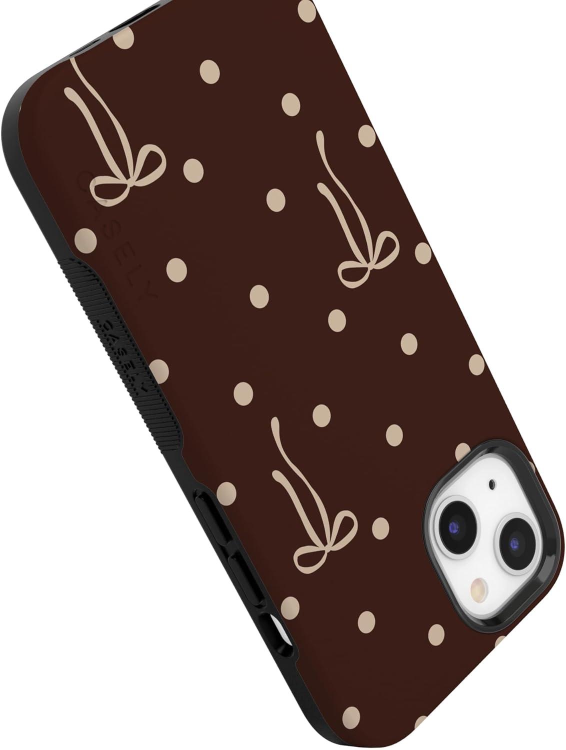 imageCasely iPhone 15 Pro Case Heart Noir Tiny Hearts Bold Protective Design MagSafe Compatible DesignTeddy Bows Brown Polka Dot