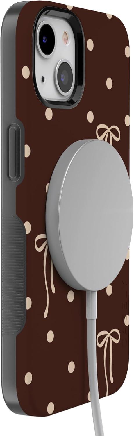 imageCasely iPhone 15 Pro Case Heart Noir Tiny Hearts Bold Protective Design MagSafe Compatible DesignTeddy Bows Brown Polka Dot