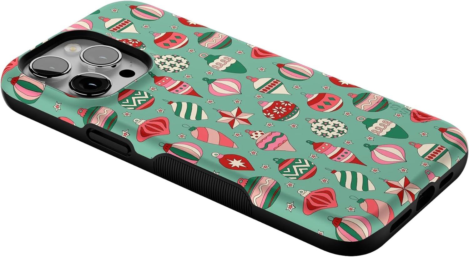 imageCasely iPhone 15 Pro Max Case All Decked Out Festive Ornaments Bold Protective Design MagSafe Compatible Design