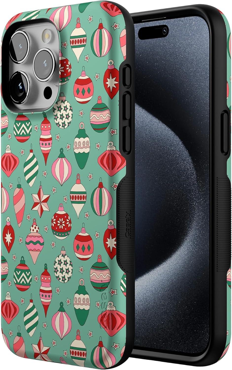imageCasely iPhone 15 Pro Max Case All Decked Out Festive Ornaments Bold Protective Design MagSafe Compatible Design