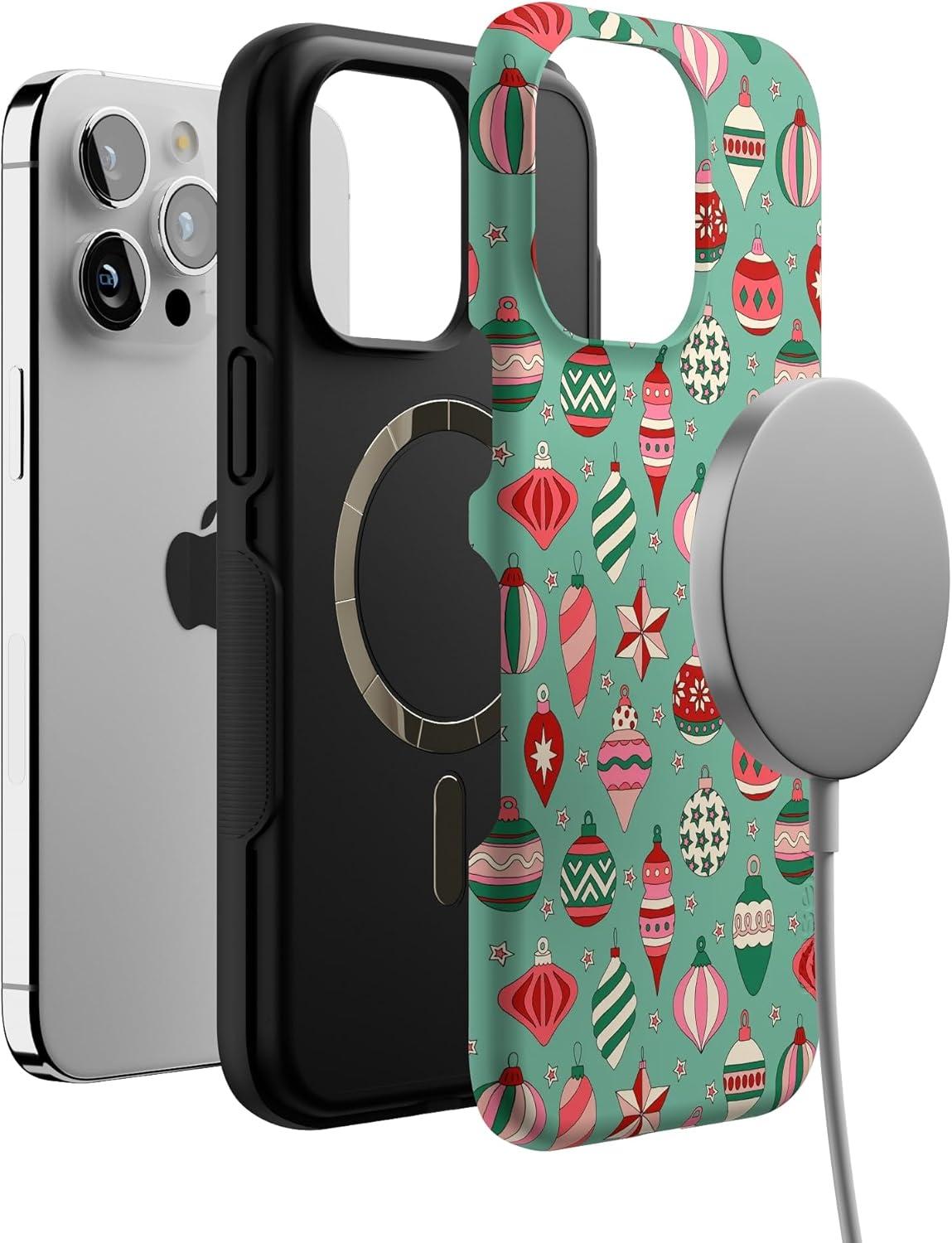 imageCasely iPhone 15 Pro Max Case All Decked Out Festive Ornaments Bold Protective Design MagSafe Compatible Design