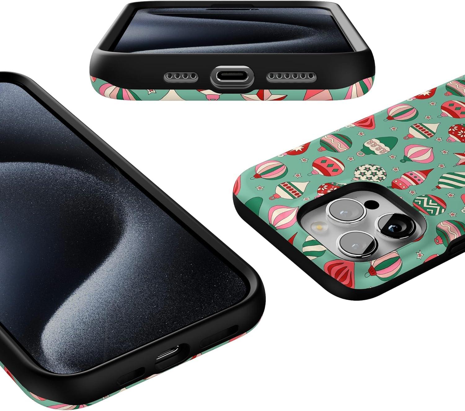 imageCasely iPhone 15 Pro Max Case All Decked Out Festive Ornaments Bold Protective Design MagSafe Compatible Design