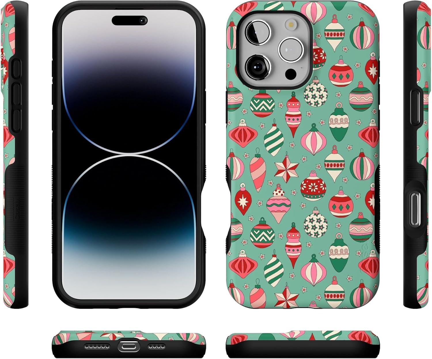 imageCasely iPhone 16 Pro Case All Decked Out Festive Ornaments Bold Protective Design MagSafe Compatible Design